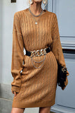 CABLE KNIT LONG SLEEVE CASUAL DRESS