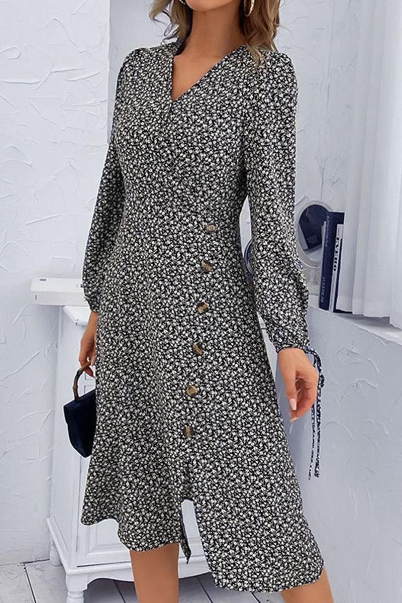 FLORAL PRINTING BUTTONED WRAP STYLE DRESS