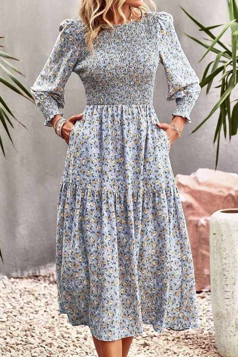 FLORAL PATTERN LONG SLEEVE DRESS