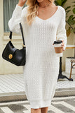 OVERSIZED CABLE KNITTED DEEP NECK SWEAT DRESS