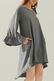 RUFFLE DETAIL LONG SLEEVE DRESS WITH SIDE POCKET