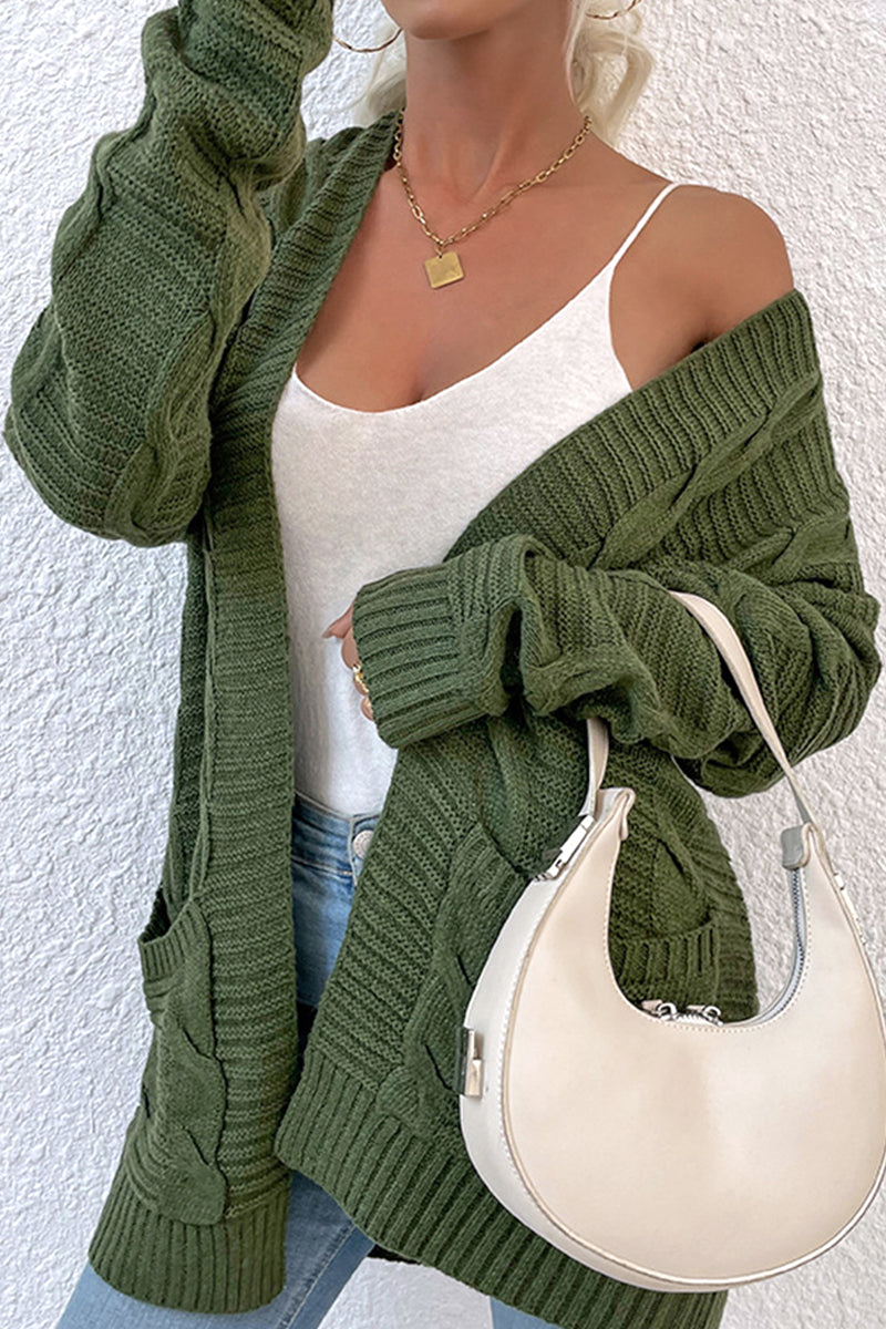 OPEN FRONT TWIST CABLE KNIT CASUAL CARDIGAN