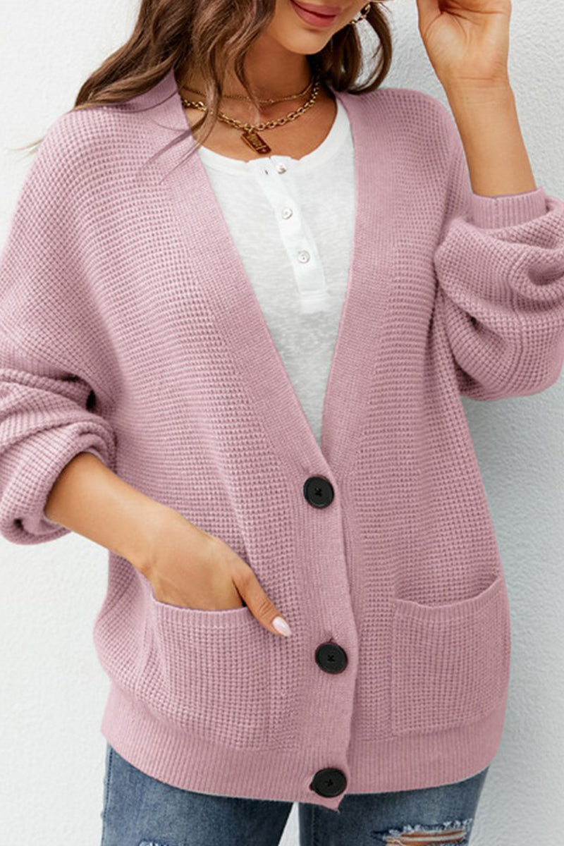 BUTTON CLOSURE KNIT CARDIGAN WITH POCKETS