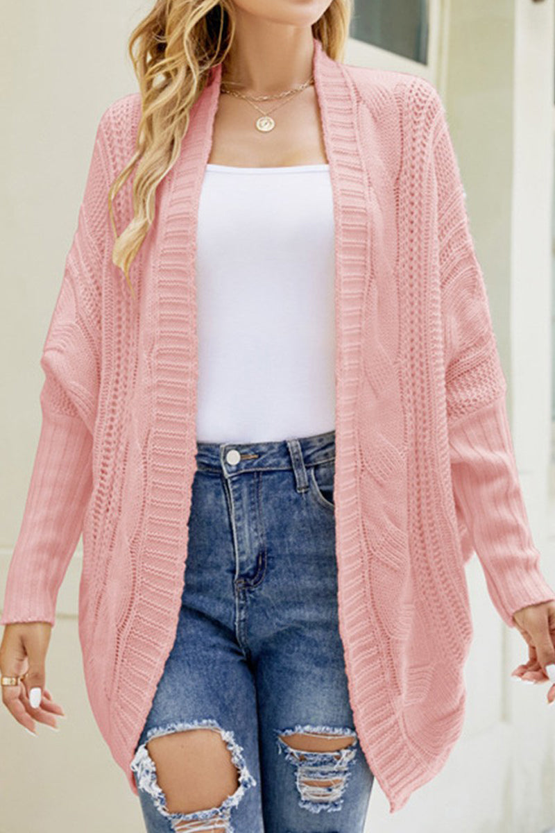WOMEN CHUNKY KNITTED SOLID FALL WINTER CARDIGAN