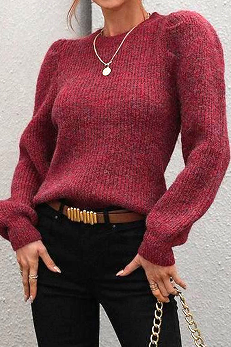 LOOSE FIT LEG OF MUTTON SLEEVE KNIT WARM SWEATER