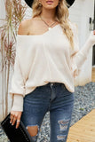 OVERSIZED DEEP V NECK KNITTED SWEATER TOP