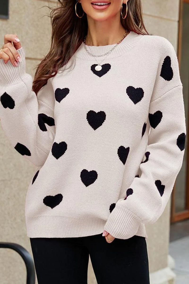 WOMEN HEART PRINTING CUTE PULL OVER SWEATER