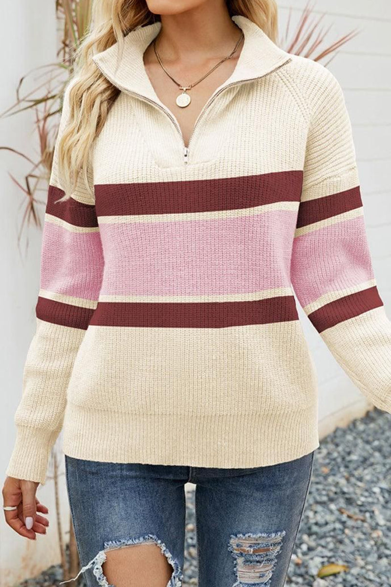 WOMEN COLOR BLOCK HALF ZIP UP PULLOVER