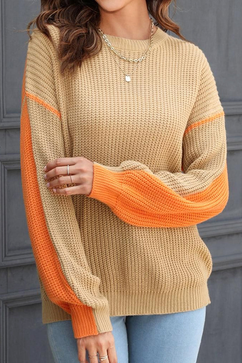 WOMEN CABLE KNITTED COLOR BLOCK JUMPER TOP