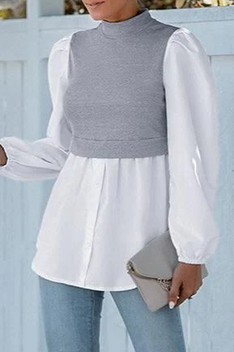 LONG SLEEVE FAKE TWO PIECE BLOUSES