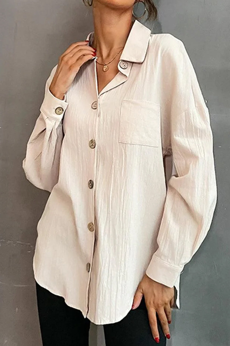 BUTTON DOWN SOLID LOOSE FIT BLOUSE SHIRTS