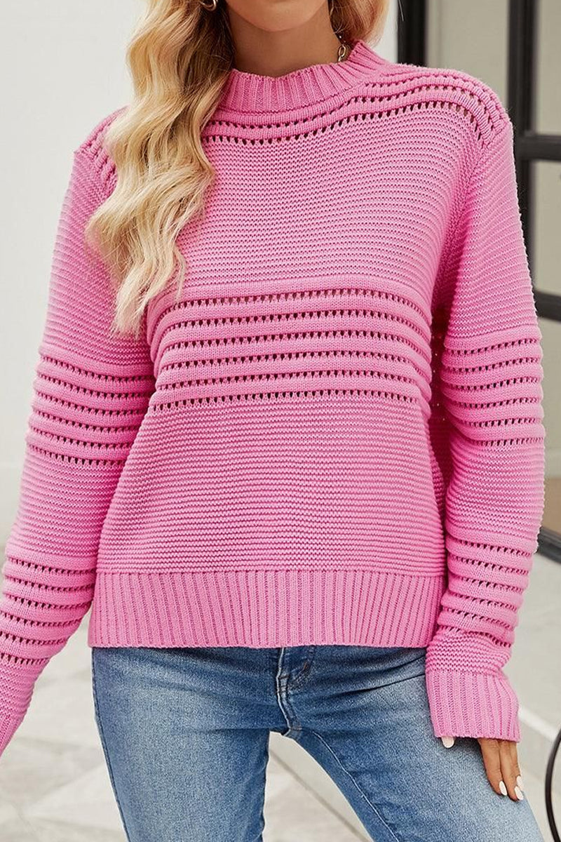 WOMEN RIBBED CABLE KNIT JUMPER TOP SWEATER