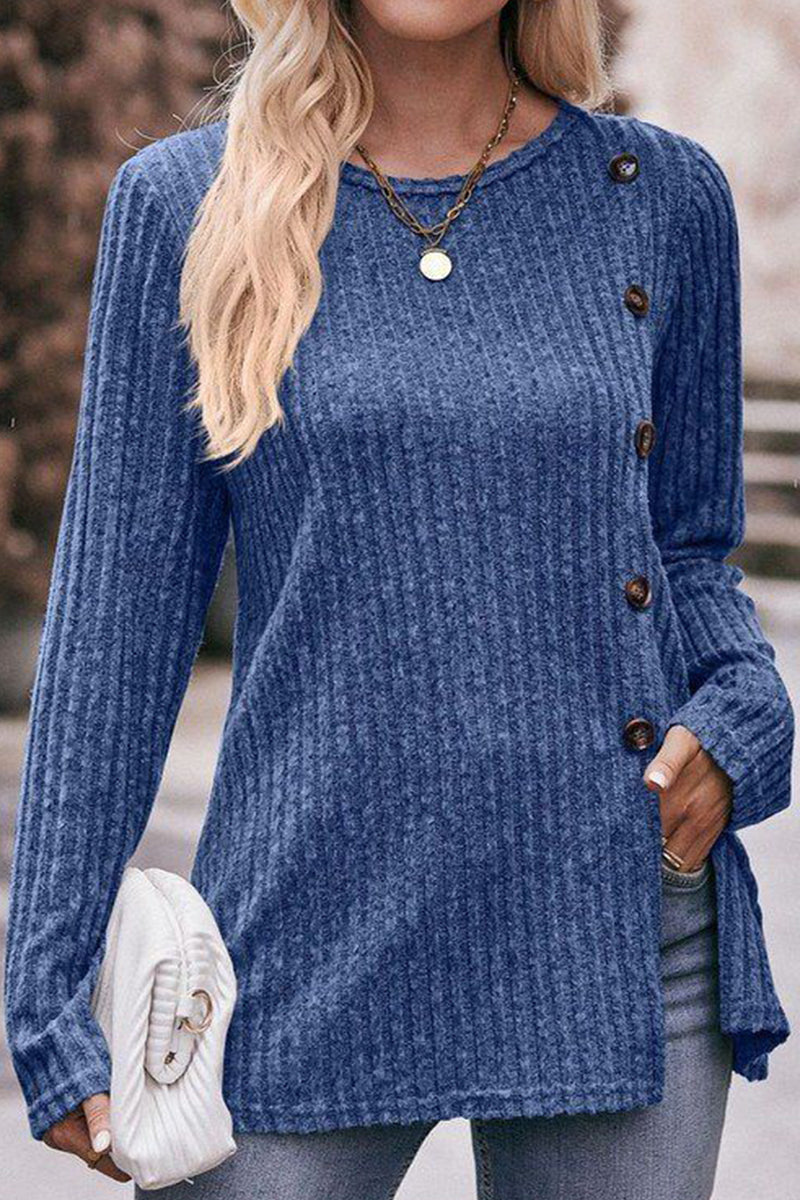 ROUND NECK SIDE BUTTONED LONG LENGTH KNIT TOP