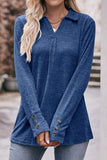 COLLARED V NECK LONG SLEEVE CASUAL BLOUSE TOP