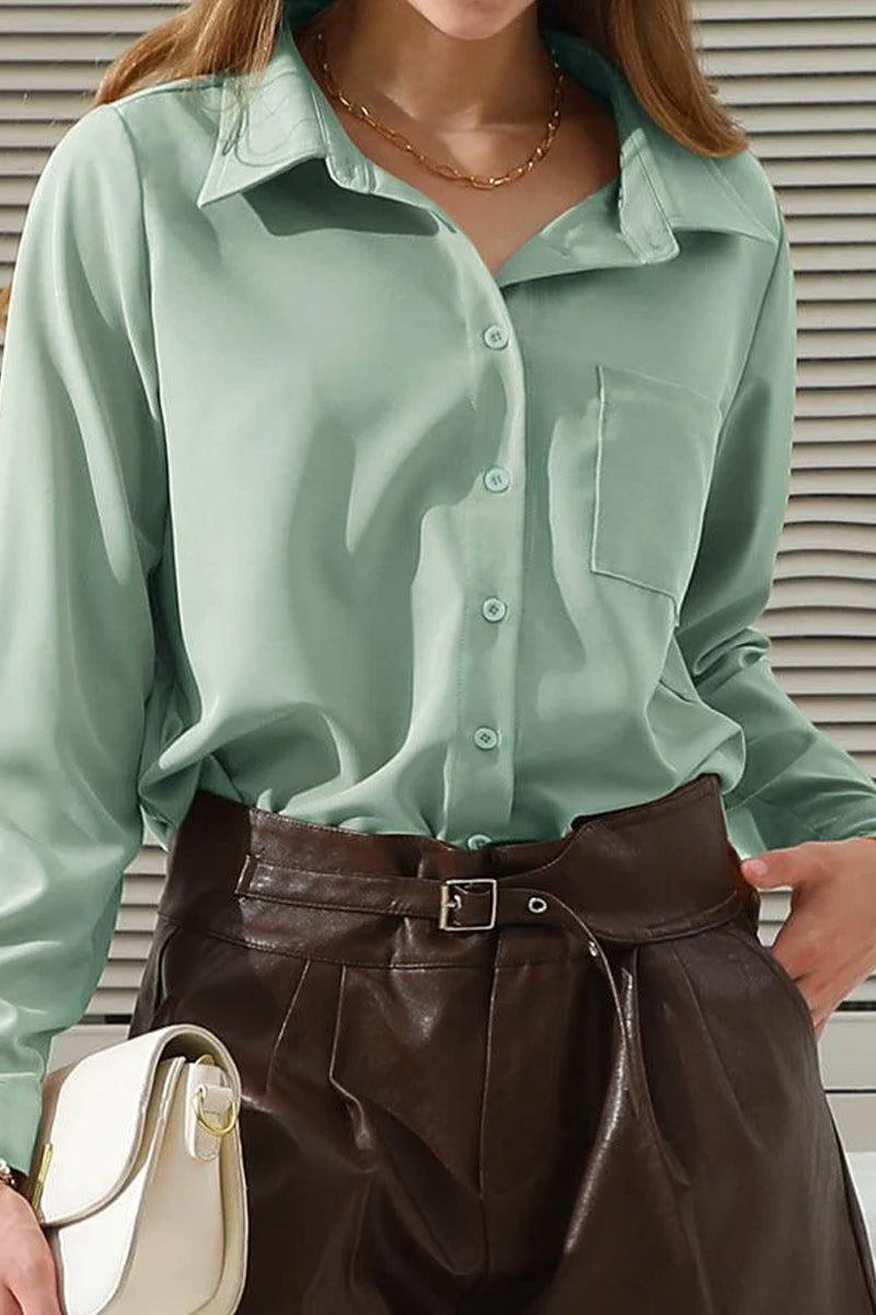 BOTTON DOWN LONG SLEEVE BLOUSE SHIRTS TOP WITH POCKETS