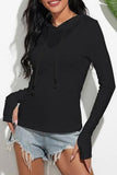 HOODED LONG SLEEVED SOLID COLOR T SHIRT
