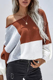 COLOR BLOCK ROUND NECK SWEATER TOP FOR WOMEN