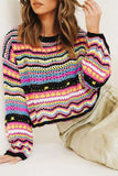 LOOSE COLOR RAINBOW ROUND NECK STRIPED SWEATER