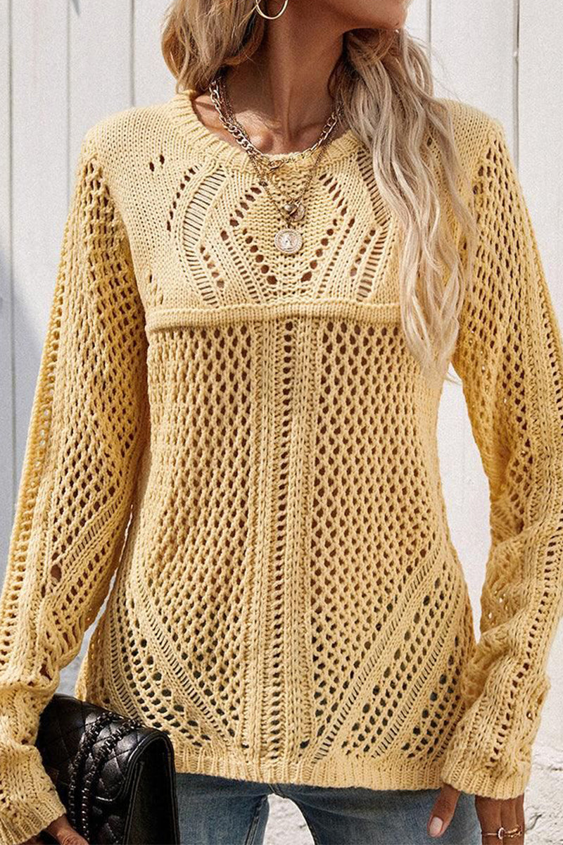 ROUND NECK HOLLOW KNIT SWEATER