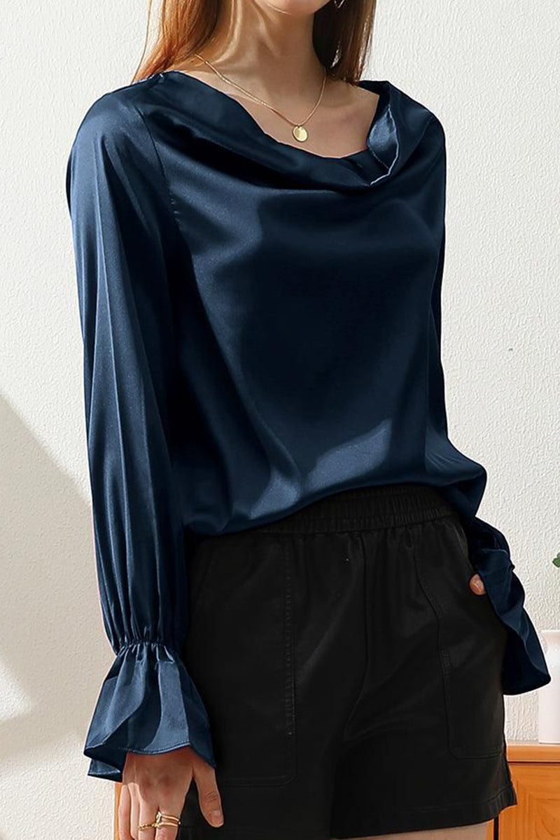 LONG SLEEVE COWL NECK CASUAL BLOUSE TOP