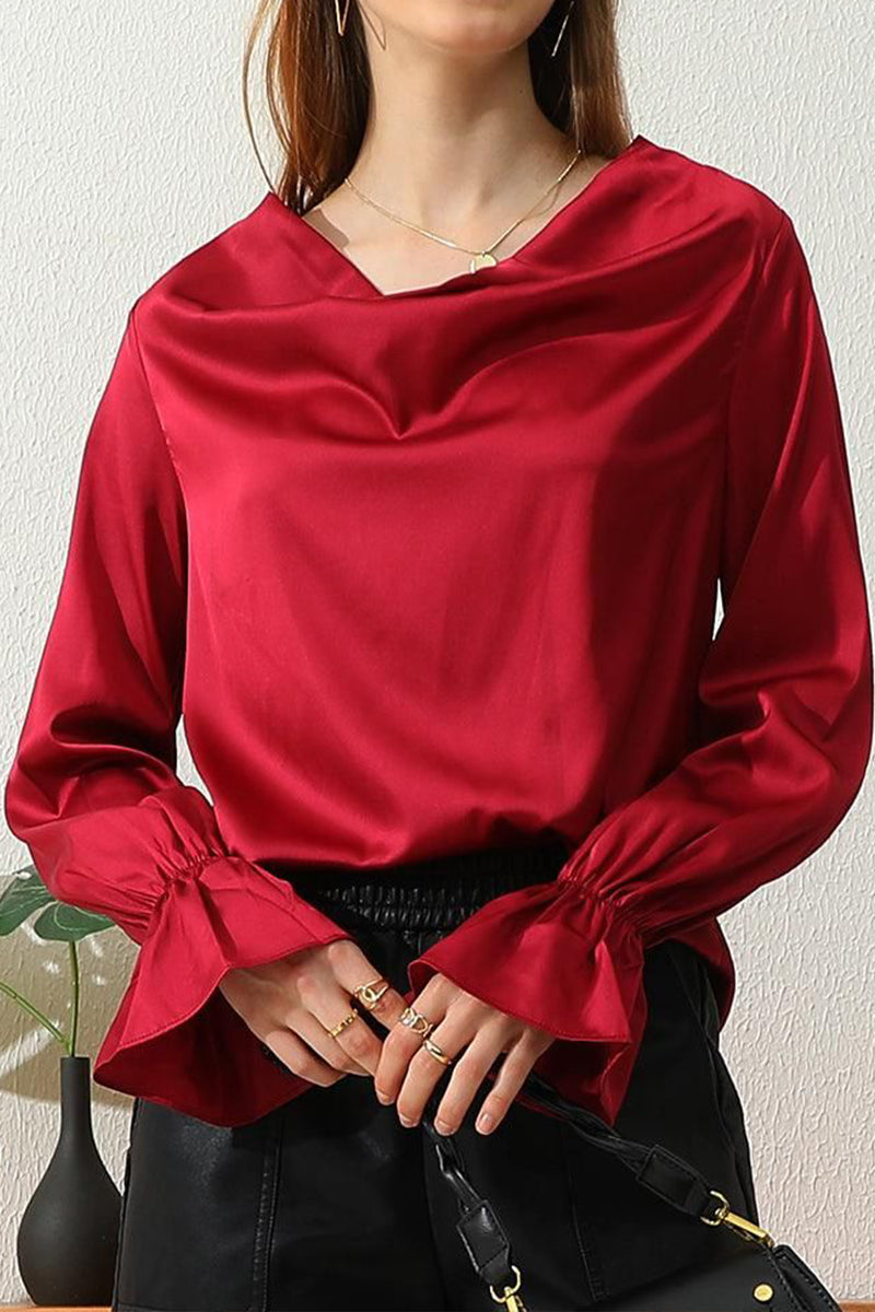 LONG SLEEVE COWL NECK CASUAL BLOUSE TOP