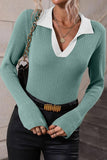LAPEL V NECK BELL SLEEVED CASUAL TOP
