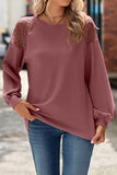 WOMEN LACED SHOULDER DETAILED CASUAL JUMPER TOP