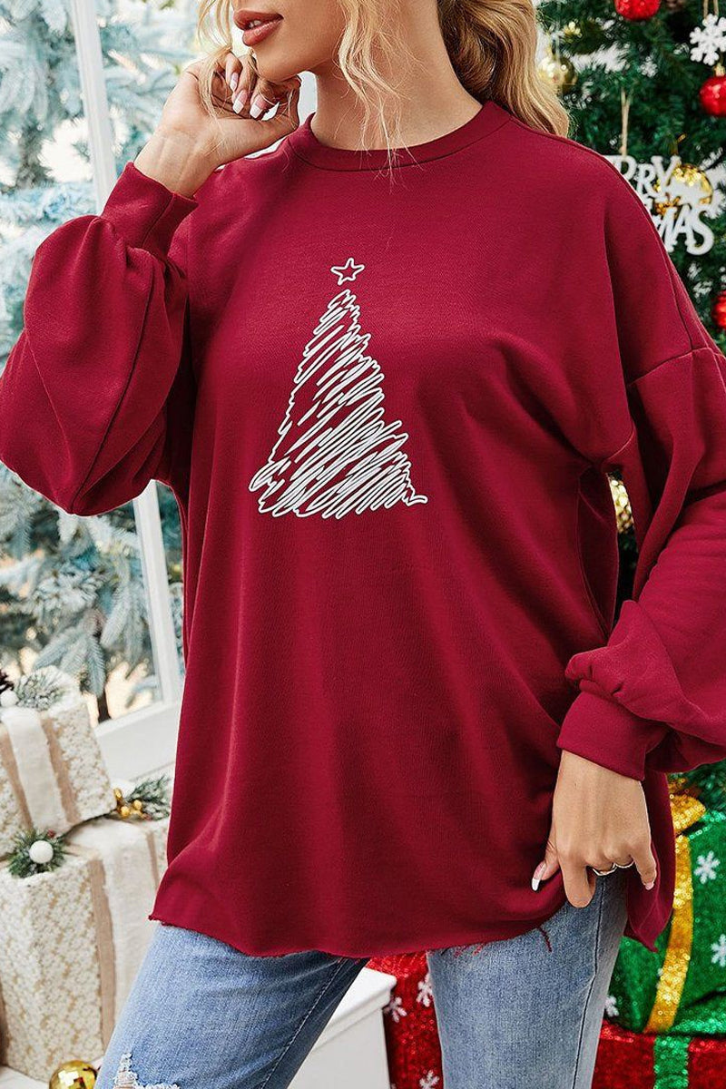 OVERSIZED CREW NECK PRINTING PULLOVER JUMPER TOP