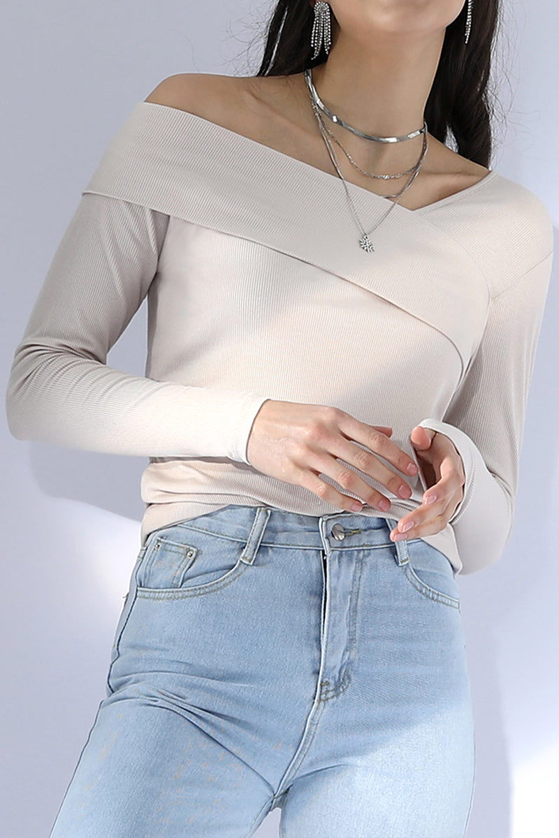 ONE SHOULDER LONG SLEEVE 2 LAYER T SHIRT TOP