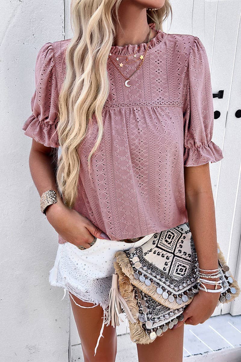 CASUAL SOLID COLOR SHORT SLEEVED CUT OUT TOP_CWTSTS0317