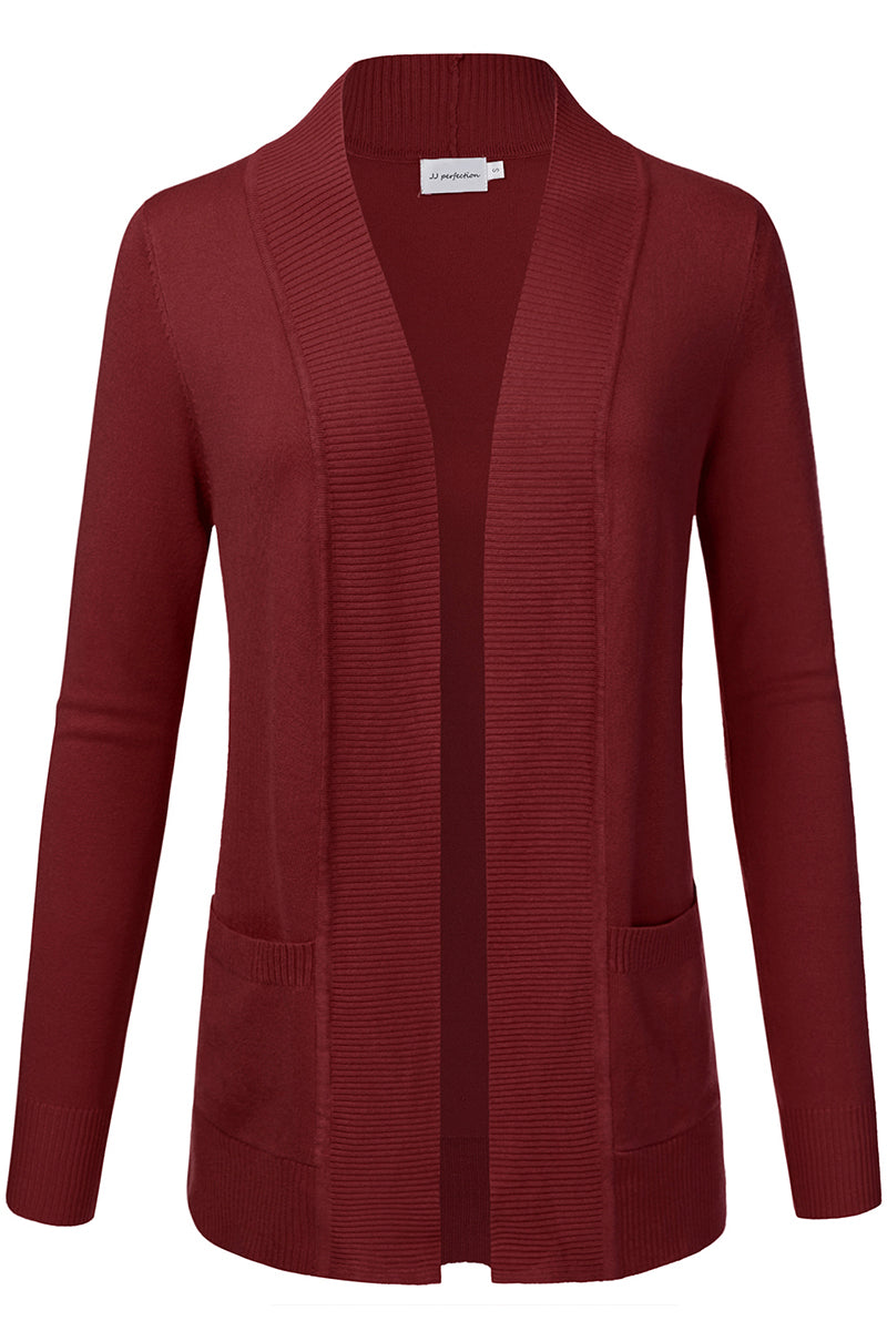 WOMEN'S OPEN FRONT KNIT LONG SLEEVE POCKETS SWEATER CARDIGAN