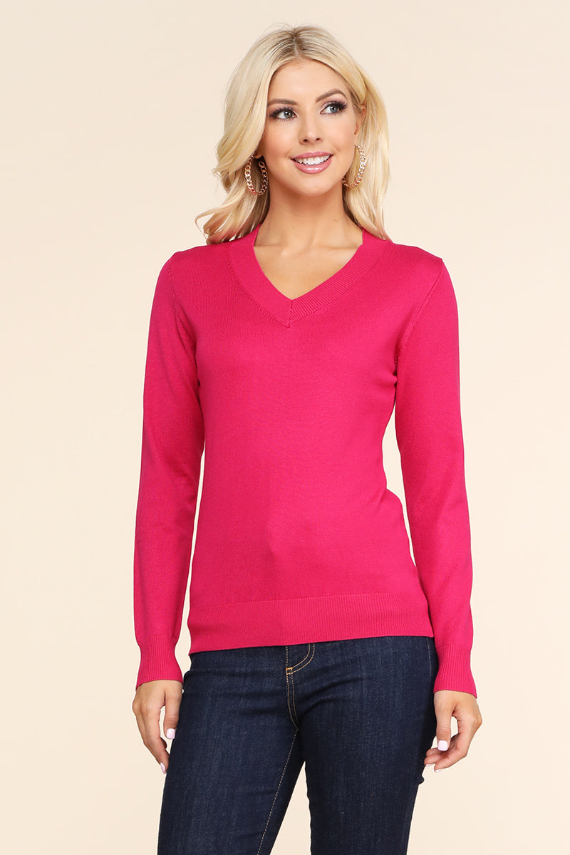 WOMEN'S SIMPLE V-NECK PULLOVER SOFT KNIT SWEATER
