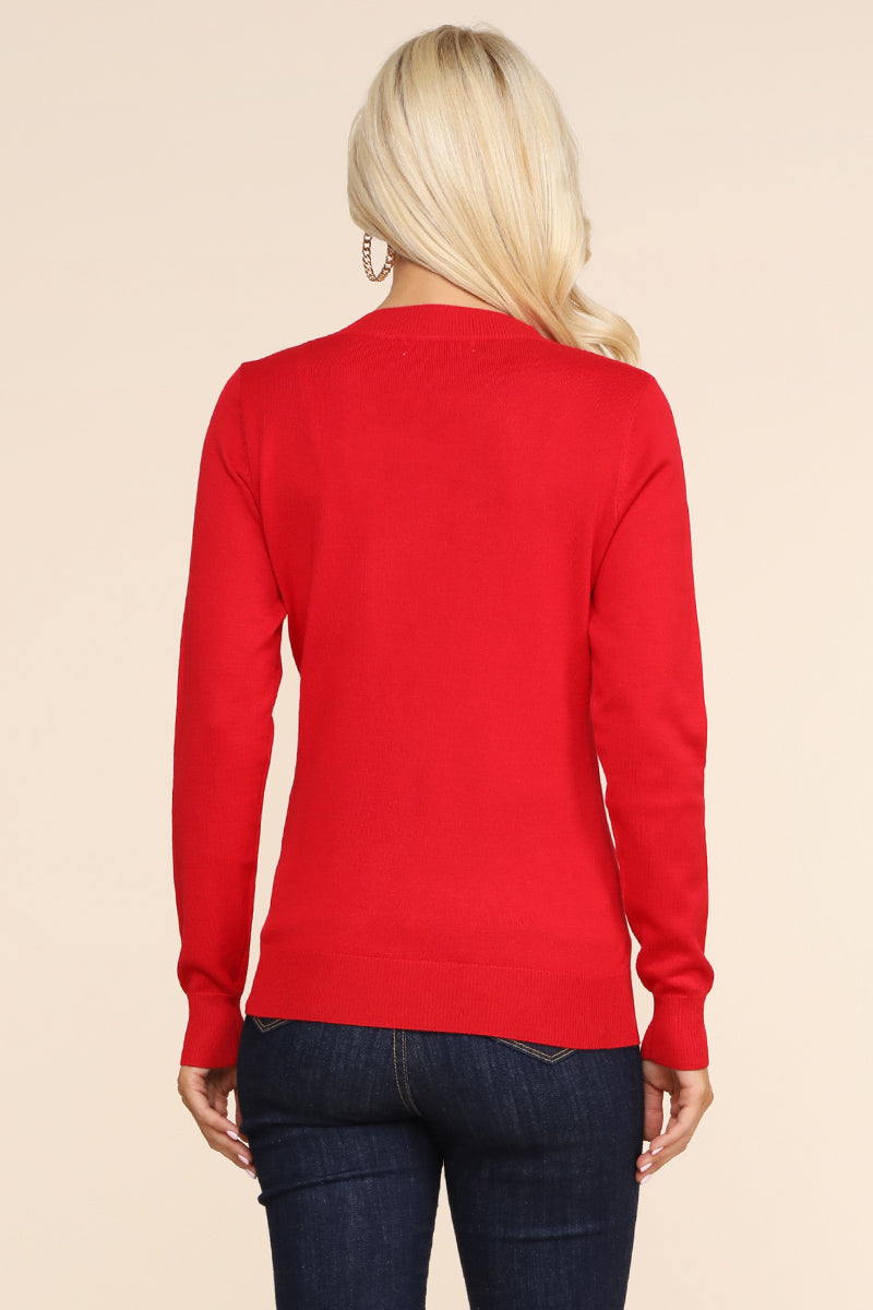 WOMEN'S SIMPLE V-NECK PULLOVER SOFT KNIT SWEATER