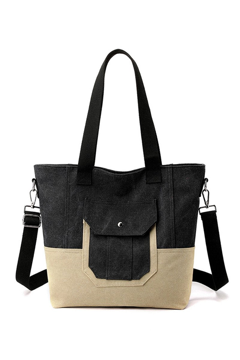 BIG POCKET CANVAS CROSS BODY SHOPPER BAG