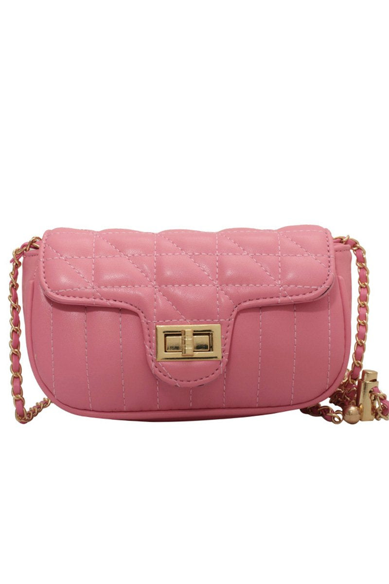 QUILTED CHAIN LAYERED STRAP SQUARE PURSE BAG