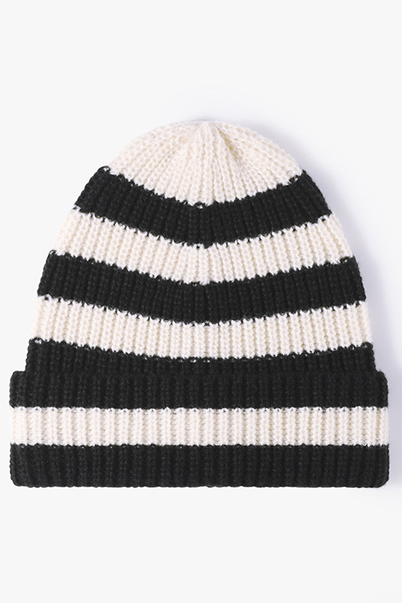 WOMEN STRIPED COLOR MATCHING SOFT HAT KNITTED HAT