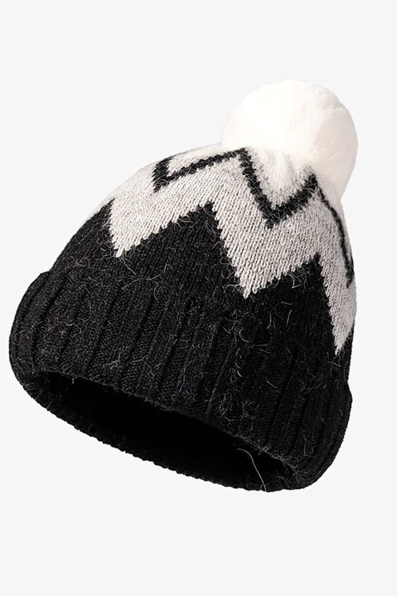 WOMEN GRADUATED SOFT CAP KNITTED HAT WITH BALL