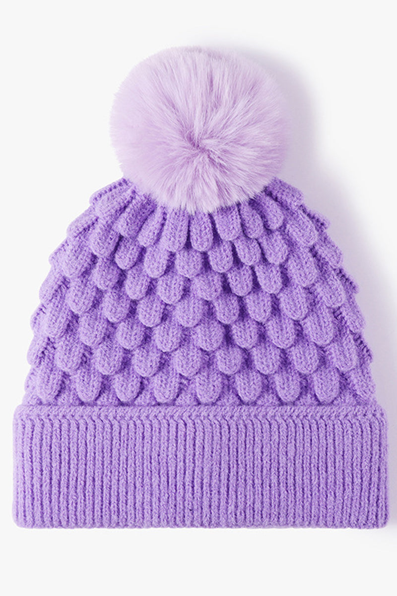 WOMEN SOLID COLOR SIMPLE WOOL BALL KNIT HAT
