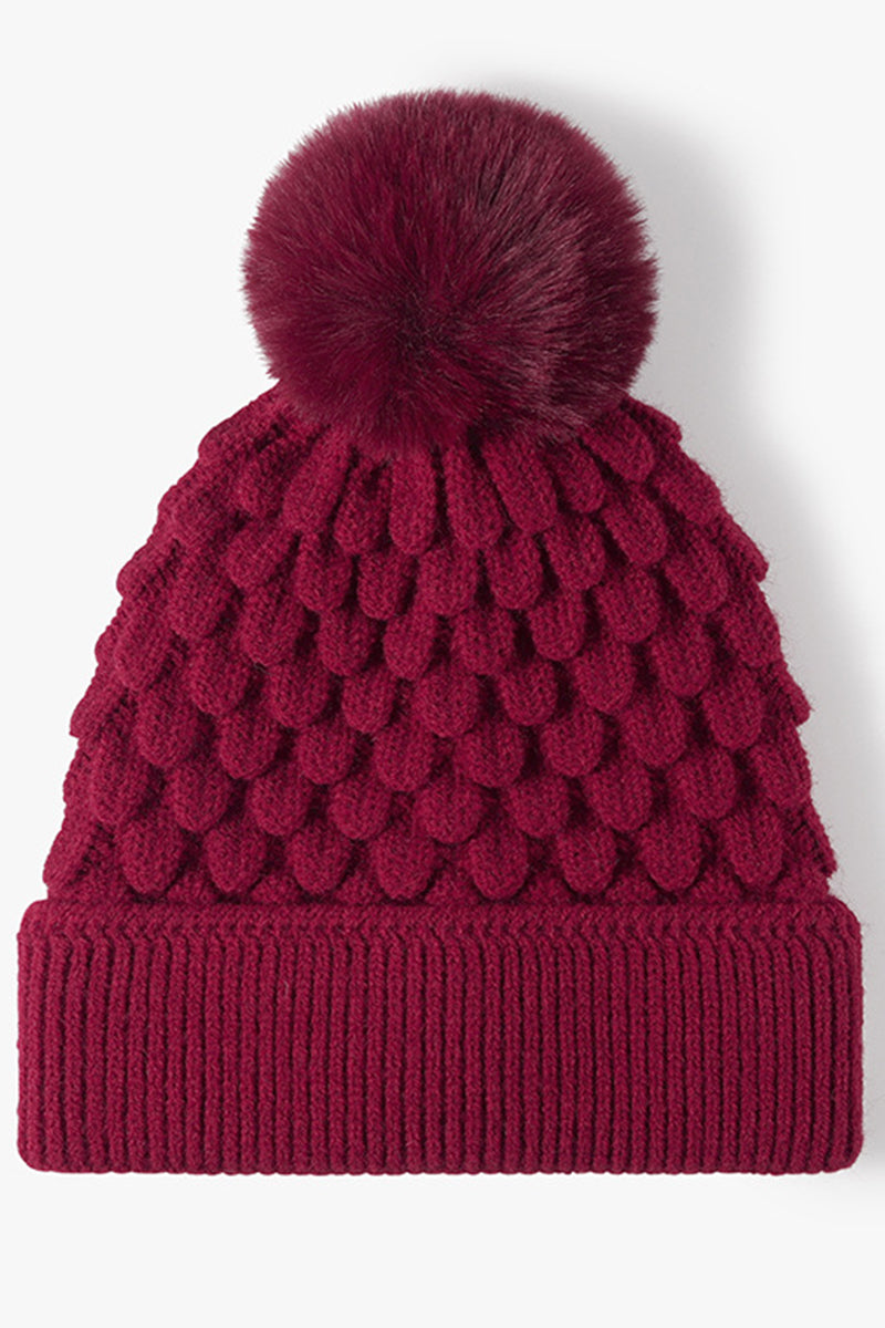 WOMEN SOLID COLOR SIMPLE WOOL BALL KNIT HAT