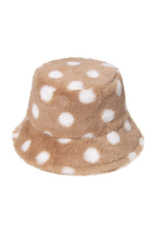 FALL, WINTER BIG DOT PATTERN FLUFFY BUCKET HAT