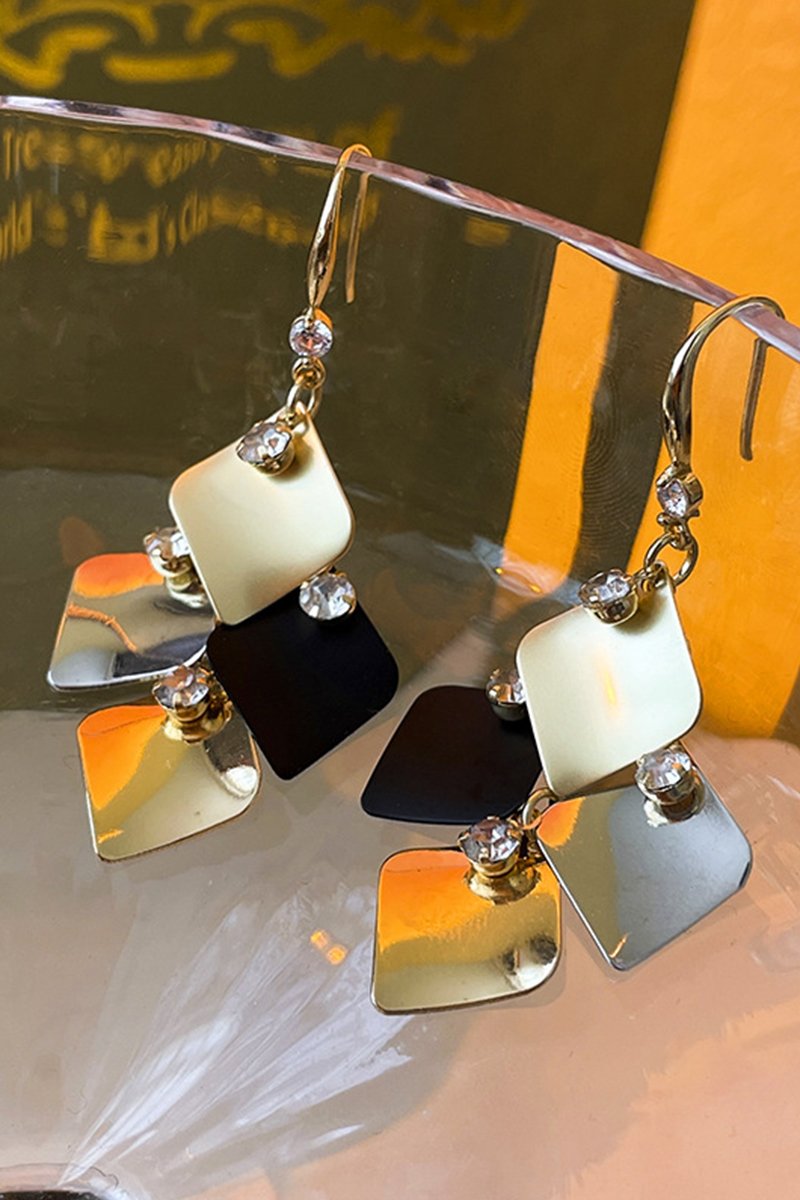 BEADS DECKED SQUARE DANGLE EARRINGS