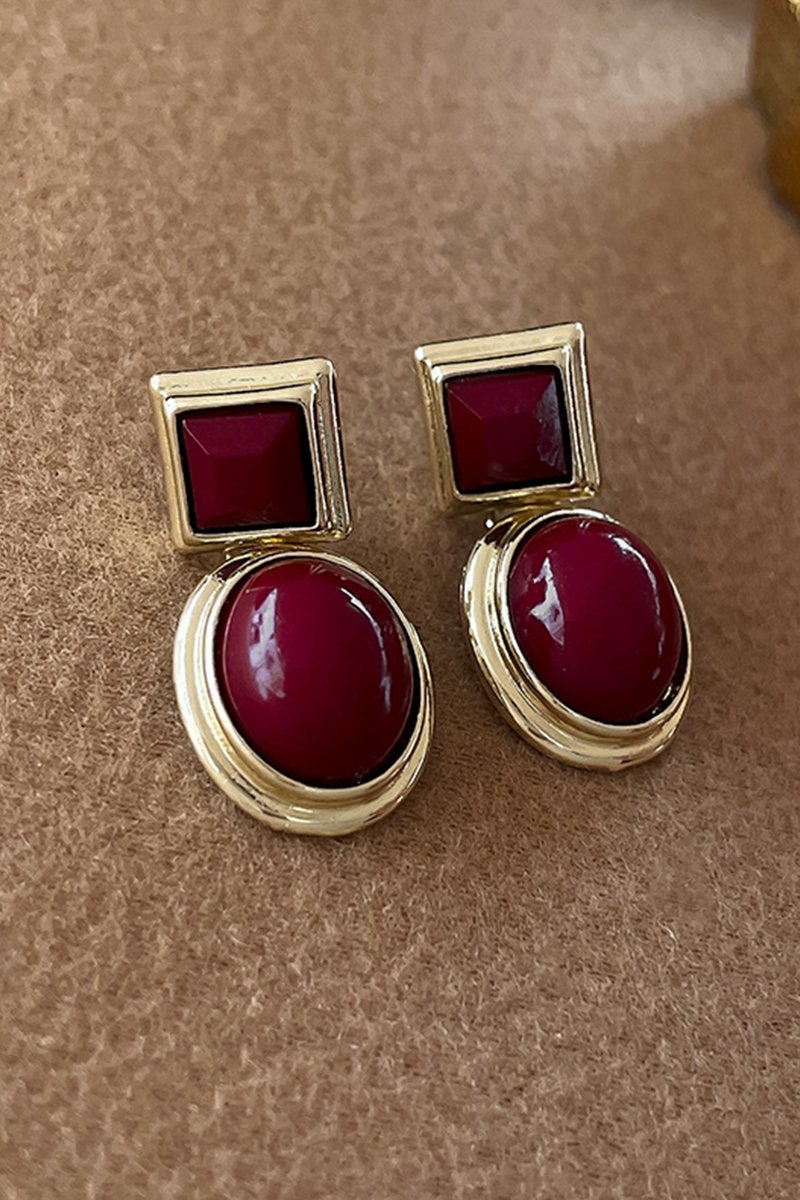 RED OVAL STUD EARRINGS