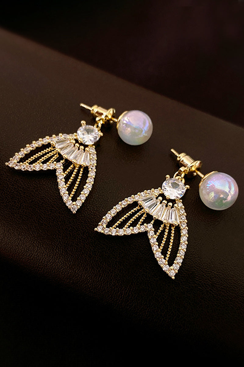 WOMEN ZIRCON FISHTAIL PEARL EARRINGS