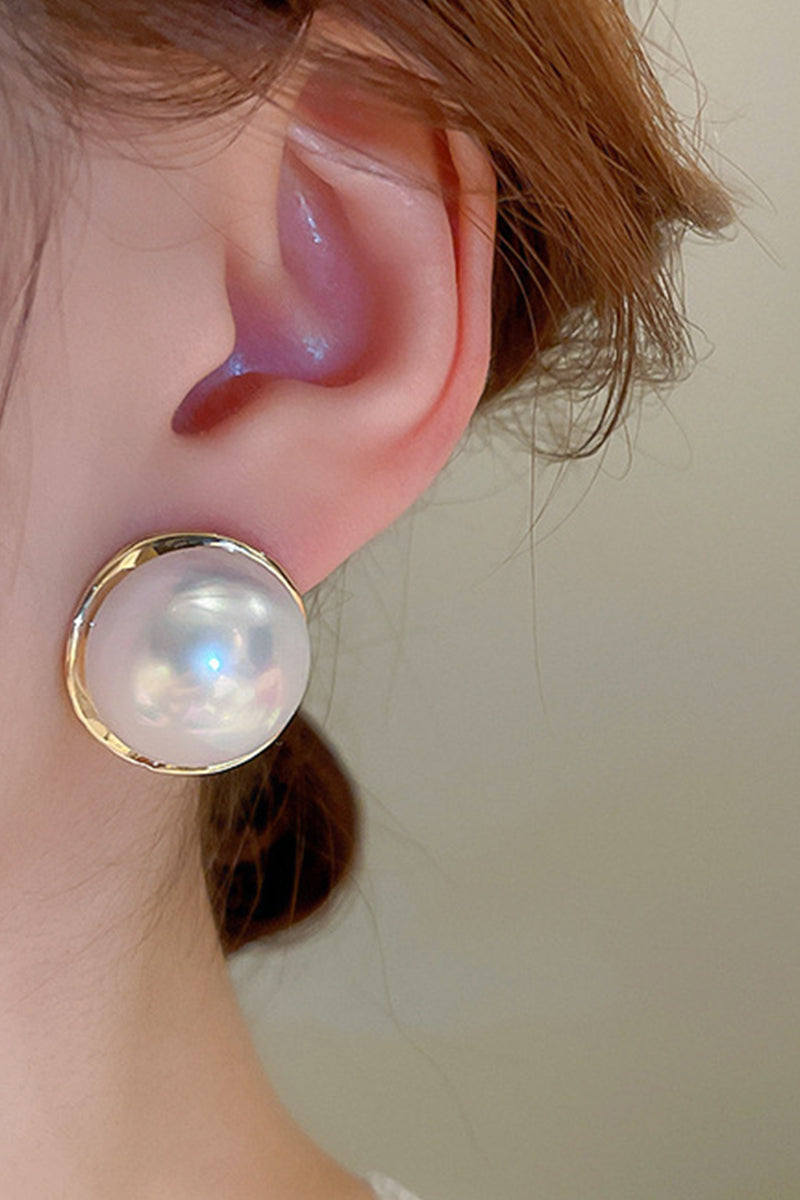 RETRO PEARL ROUND SILVER NEEDLE EARRINGS