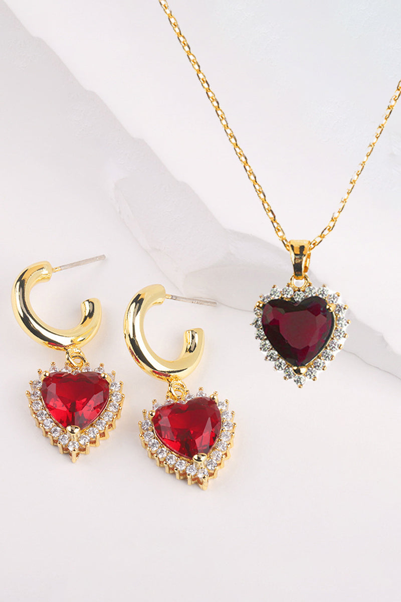 RETRO ZIRCON LOVE EARRINGS NECKLACE SET, 2PCS PER 1 PACK