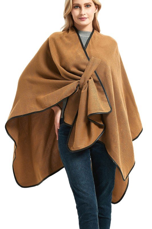 SOLID LEATHER EDGE SLIT SHAWL