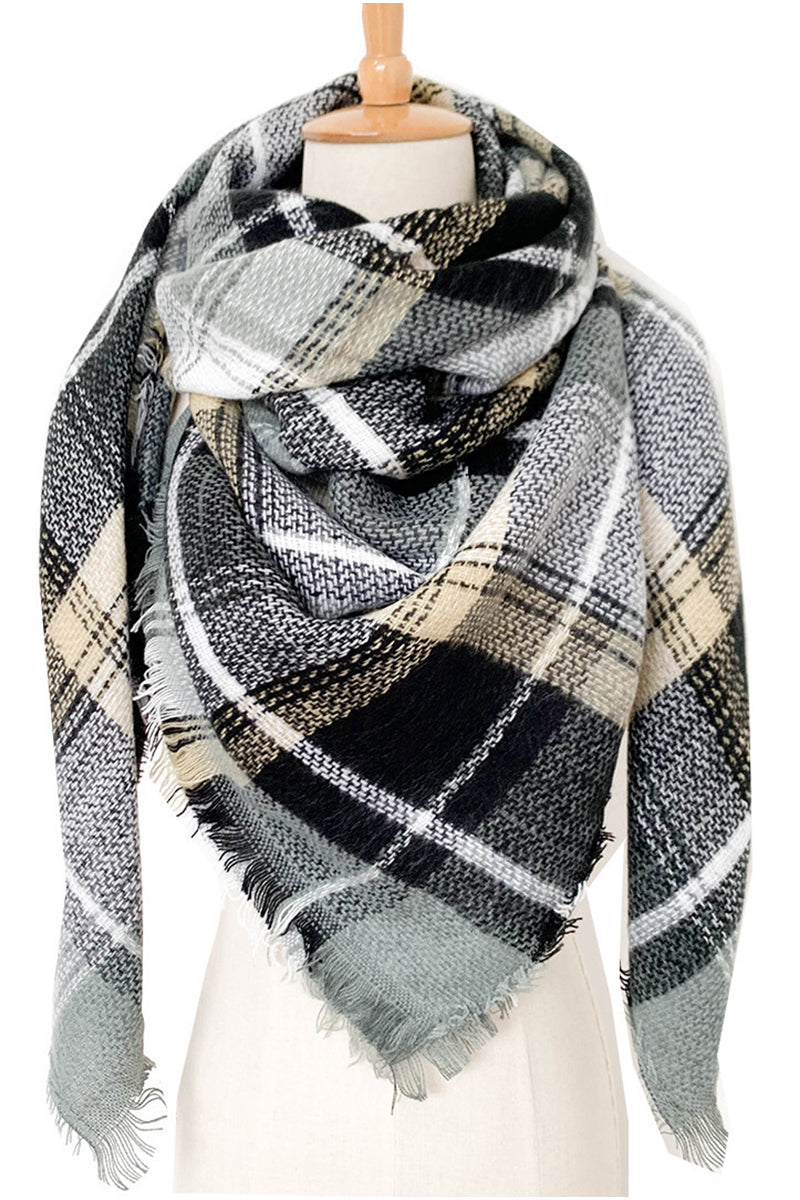 SOFT CHUNKY CHECKED GIANT SCARVES SHAWL CAPE