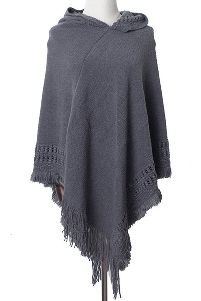WOMEN SOFT PULLOVER PONCHO SWEATER CAPE WITH HOOD