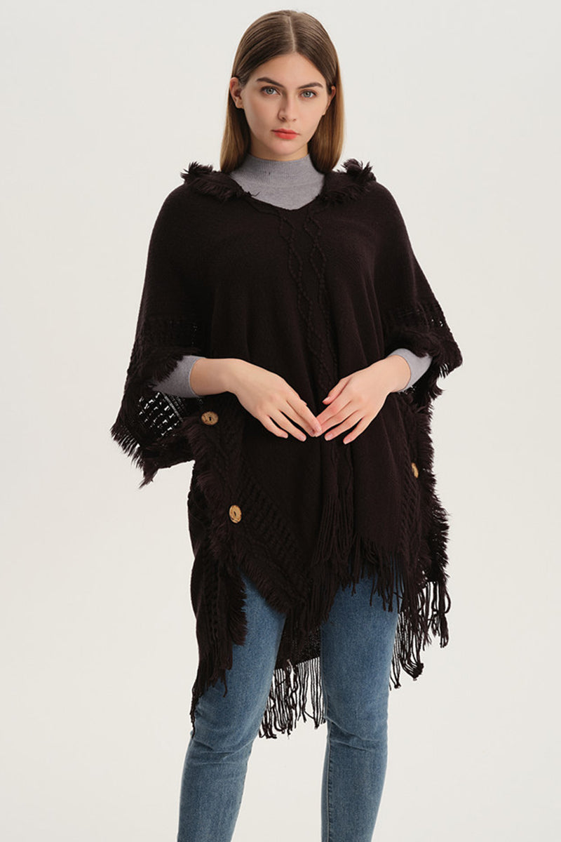 WOMEN PONCHO SWEATER COZY KNIT LIGHTWEIGHT CAPE WITH HOOD