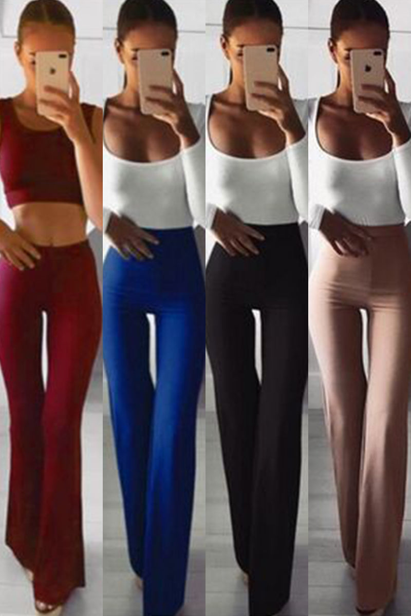 WOMEN'S CASUAL SPORTY ATHLEISURE FLARE CHINOS BELL BOTTOM WIDE LEG FULL LENGTH PANTS WEEKEND YOGA STRETCHY PLAIN COMFORT MID WAIST SLIM